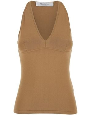 Max Mara Top 'Armida' Smanicato Con Scollo A V - Marrone