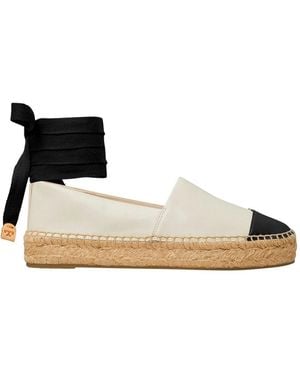 Tory Burch Espadrilles With Metallic Logo On The Front And Ankle Strap - White