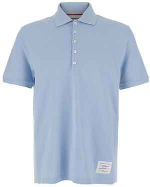 Thom Browne Polo Con Dettaglio Quattro Righe E Patch Logo Sul Fronte I - Blu