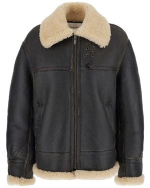 Saint Laurent Leather And Shearling Jacket - Black
