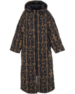 SITTINGSUITS Down Jacket With All-Over Print And Long Design In - Black