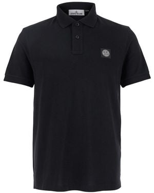 Stone Island Polo Con Colletto Classico E Patch Logo Sul Fronte - Nero