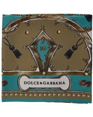 Dolce & Gabbana Silk Scarf With All-Over Print And Logo Lettering On The Front For - Green