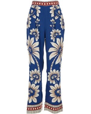 FARM Rio 'Luna' Pants With Side Zip Closure And All-Over Floral M - Blue