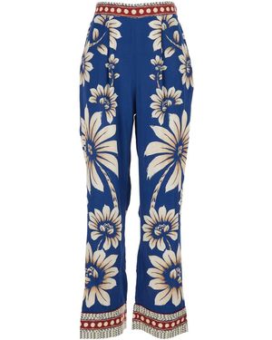 FARM Rio 'Luna' Pants With Side Zip Closure And All-Over Floral - Blue