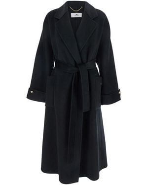 Elisabetta Franchi Cappotto Con Revers Classici E Chiusura Con Cintura - Nero