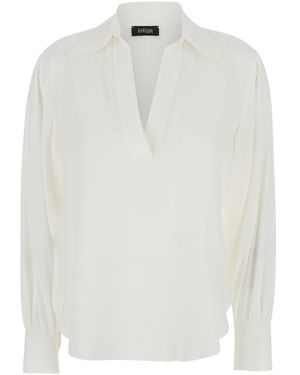 Plain Polo Shirt With V-Neck - White