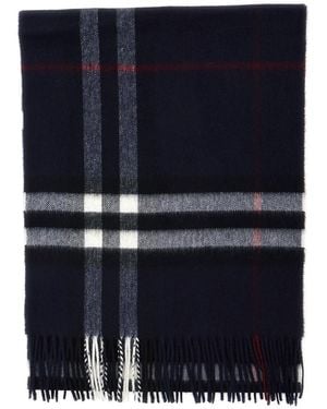 Burberry Scarf With Fringed Hem And All-Over Check Motif - Blue