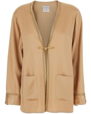 forte_forte Jacket With Contrast Finishes And Hook Closu - Natural