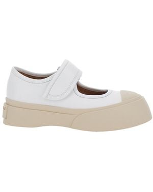 Marni 'Mary Jane' Sandals With Touch-Strap Closure And Logo Patch On The Rear - White