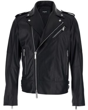 DSquared² Jacket With Three Zip Pockets On The Front - Black