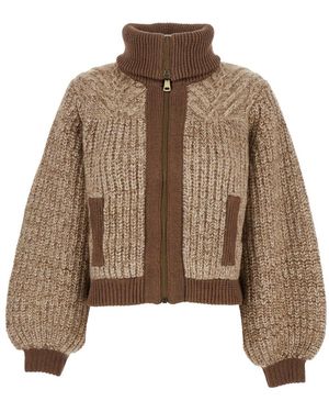 Ba&sh 'Rabel' Cardigan With High Neck And Woven Design - Brown