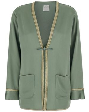 forte_forte Jacket With Toggle Closure On The Front And Contrasting Trim - Green