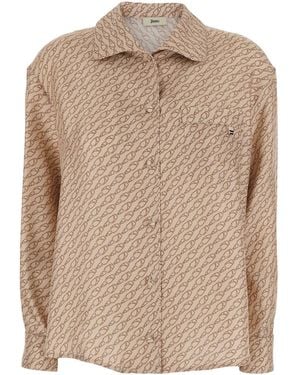 Herno Silk Shirt With All-Over Print And Wide Collar - Natural