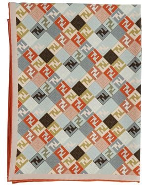 Fendi Headscarf With All-Over Ff Motif - Gray