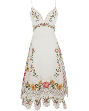 FARM Rio Sleeveless Long Dress With Spaghetti Straps And Floral - White