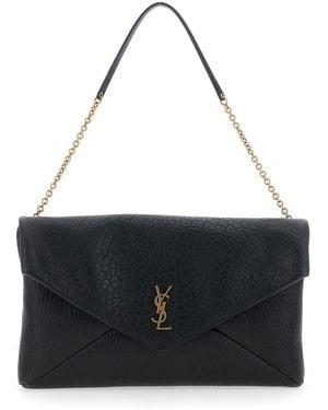 Saint Laurent Crossbody Bag With Envelope Design And Cassandre P - Black