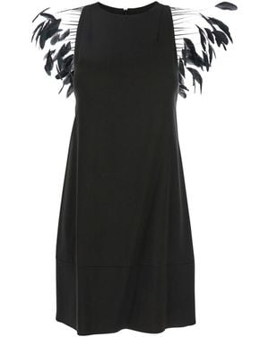 ..,merci Dress With Round Neckline And Feather Decorations - Black