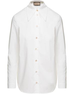 Gucci Camicia con colletto a punta oversize e dettaglio logo in cotone - Bianco