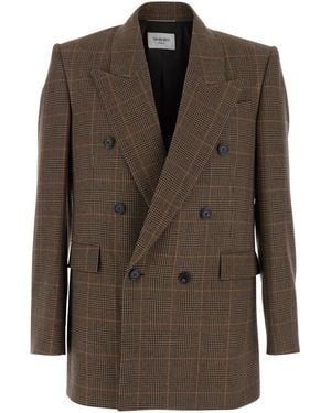 Saint Laurent Giacca Doppiopetto Con Revers A Lancia E Motivo A Righe - Marrone