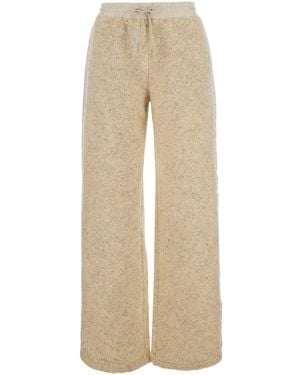 Moncler Pants With Elastic Waistband And Drawstring And Logo Pat - Natural