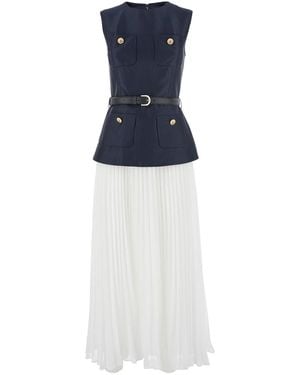 Self-Portrait Sleeveless Crewneck Dress With Four Front Patch Poc - Blue
