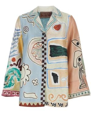 ALÉMAIS 'Michelle' Shirt With Cuban Collar And All-Over Geo - White