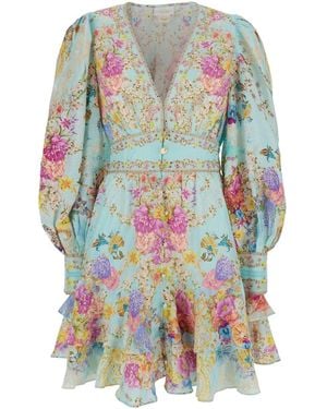 CAMILLA Dress Floral Linen Blend - White