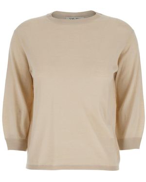 Max Mara Jumper With Three-Quarter Sleeves Virgin Wool Tops - Natural