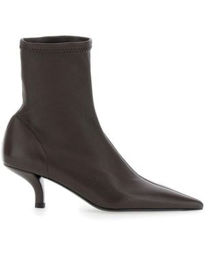 TOTEME Leather Ankle Boots With Pointed Toe - Brown