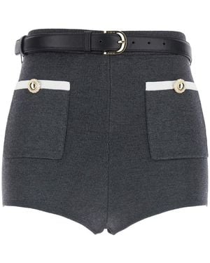 Self-Portrait Belted Shorts With Two Front Patch Pockets - Black