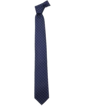 Gucci Tie With All-Over Gg Motif - Blue