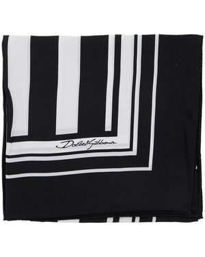 Dolce & Gabbana Sciarpa Quadrata Con Logo Lettering Sul Fronte E Motiv - Nero