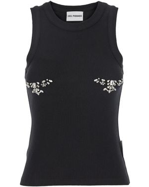 Des Phemmes Top Smanicato Con Scollo Rotondo E Decorazione Con Cristal - Nero