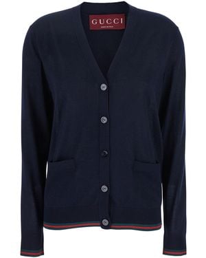 Gucci Cardigan Con Dettaglio Web Sui Bordi - Blu