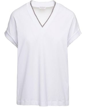 Brunello Cucinelli V-Neck T-Shirt With Monile Detail - White