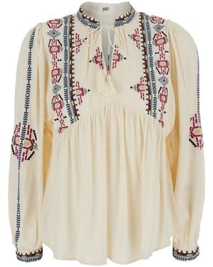 Ba&sh Blouse With Knot Closure And Embroidered Details - Natural