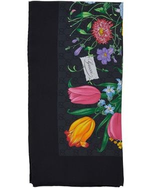 Gucci Scarf With Floral And Gg All-Over Print - Black