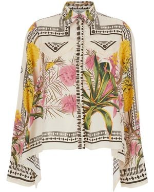 Blumarine Shirt With Pointed Collar And All-Over Floral Pri - White