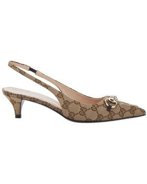 Gucci 'Erin' Slingback Pumps With Horsebit And Low Heel - Natural