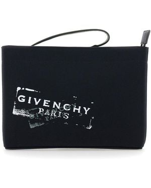 Givenchy Clutch Bag With Top Handle And Logo Print On The Front - Black
