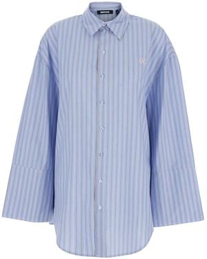 ROTATE BIRGER CHRISTENSEN Light Oversized Shirt With All-Over Stripe Motif And Embroidered Logo On The Front - Blue