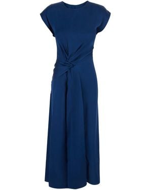 Victoria Beckham 'Aria' Long Dress With Round Neck And Ruffles On The Front - Blue