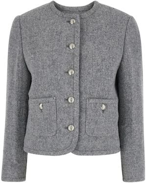 DUNST Crewneck Jacket With Buttons On The Front - Grey