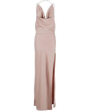 ANDAMANE Long Dress 'Vera' With Draped Neckline And Front Vent In - Pink