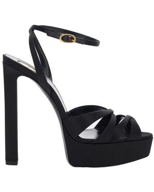 Saint Laurent 110Mm Chandelle Satin Platform Sandals - Black