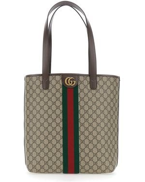 Gucci 'Ophidia' Shoulder Bag With Gg Plaque On The Front And Web Detail On The Front - White