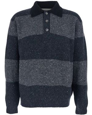 DUNST Polo Con Motivo A Righe E Desing A Coste - Blu
