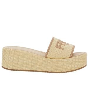 Fendi Sandals With Logo Lettering On The Front - Natural