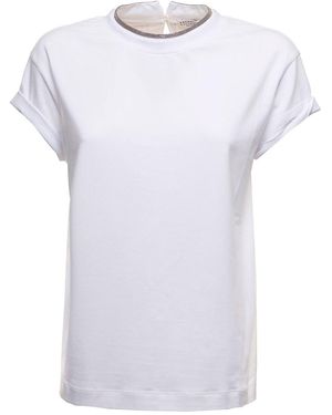 Brunello Cucinelli T-Shirt Bianca Di Cotone Con Girocollo - Bianco